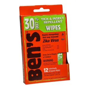 Tick & Insect Repellent Wipes - 30% DEET - 12 Pack