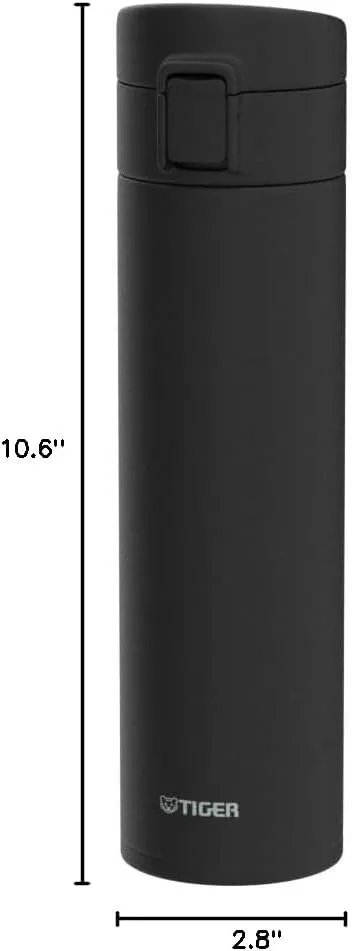 TIGER MKA-K060KK Water Bottle, 13.6 fl oz (600 ml), One-Touch, Lightweight, Stainless Steel Bottle, Vacuum Insulated, Hot and Cold Retention, Black