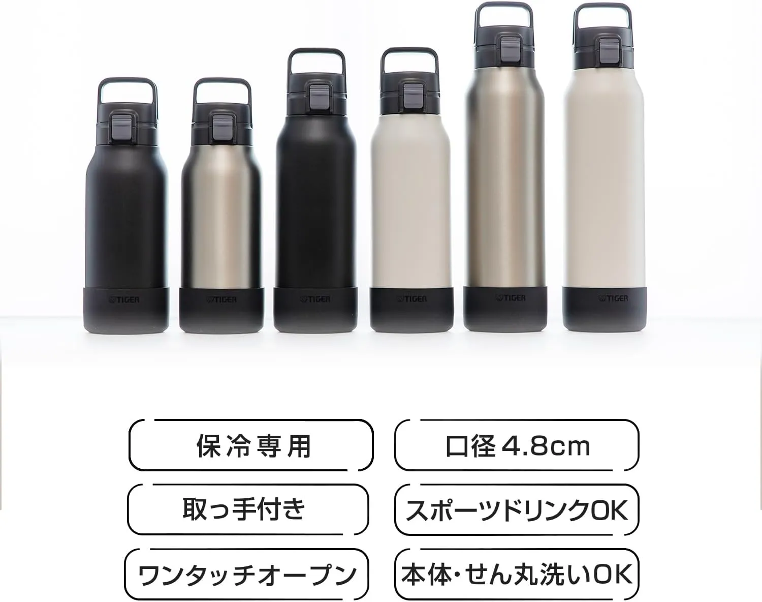 TIGER MTA-B120WK Tiger Water Bottle, 3.2 gal (1.2 L), Stainless Steel Bottle, Sports, Direct Drinking, Wide Mouth, Cold Insulation, Black