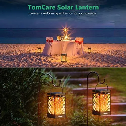 TomCare Solar Lights Upgraded Solar Lantern Flickering Flame Outdoor Hanging Lan