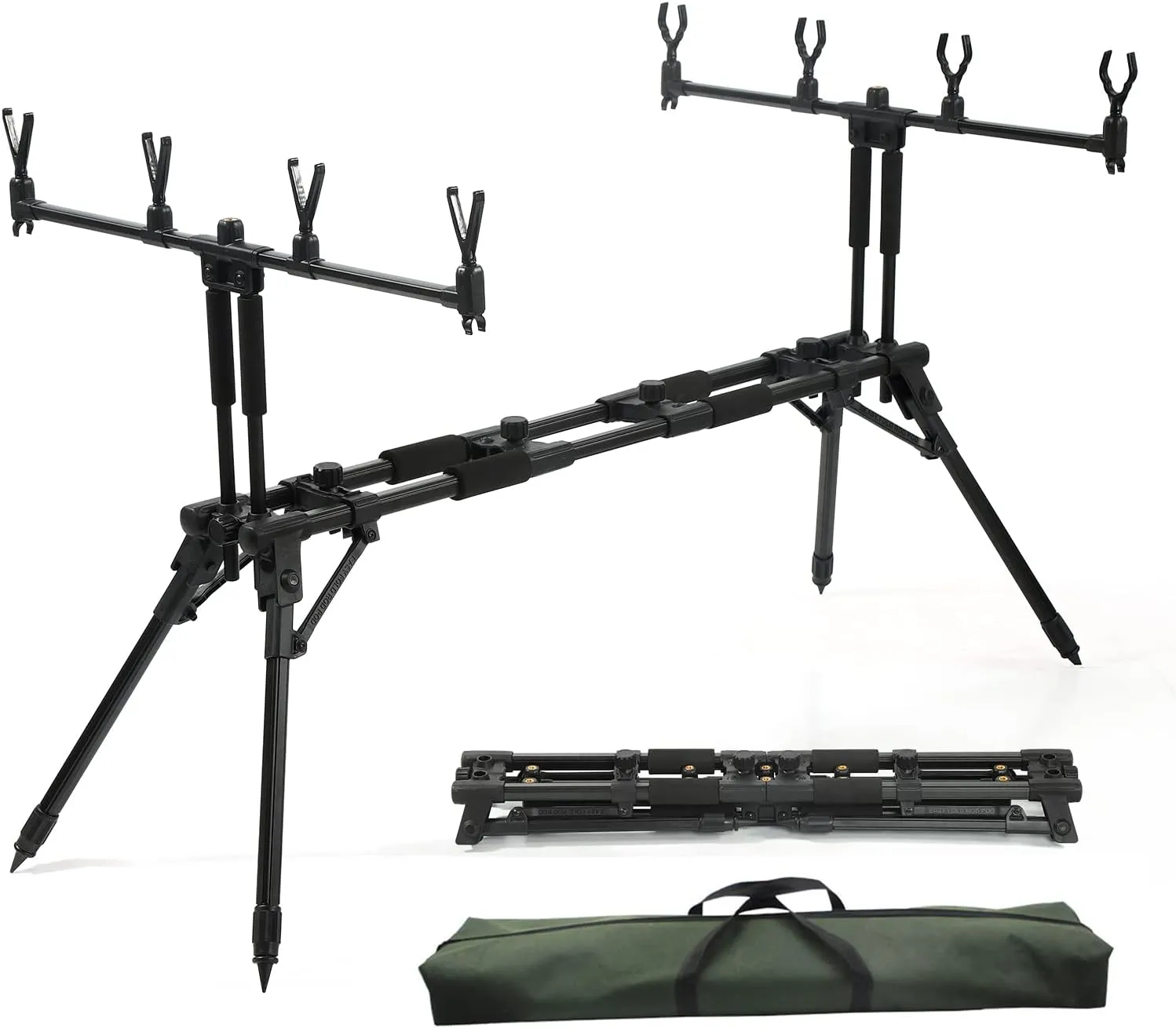 Topyond Adjustable Retractable Carp Fishing Rod Pod Stand Holder Foldable Fishing Pole Pod Stand with Carry Case, Strong Aluminum Alloy Frame Fishing Pole Holder (Front 70cm & Rear 70cm)