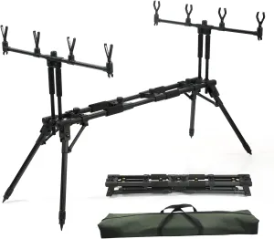Topyond Adjustable Retractable Carp Fishing Rod Pod Stand Holder Foldable Fishing Pole Pod Stand with Carry Case, Strong Aluminum Alloy Frame Fishing Pole Holder (Front 70cm & Rear 70cm)