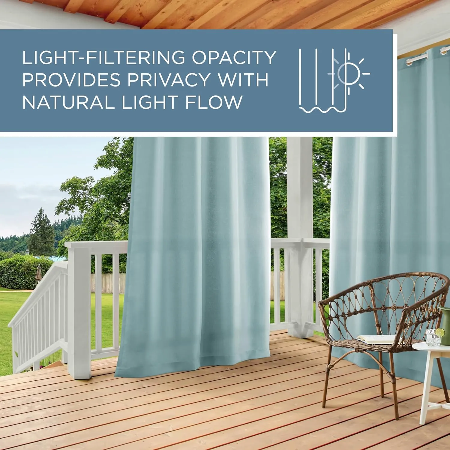 TOWN & COUNTRY BASICS Cabana Solid Heavyweight Indoor Outdoor Curtains, Light Filtering Opacity with Grommet Top, Water Repellent, 2-Pack Set, 54"x108", Blue