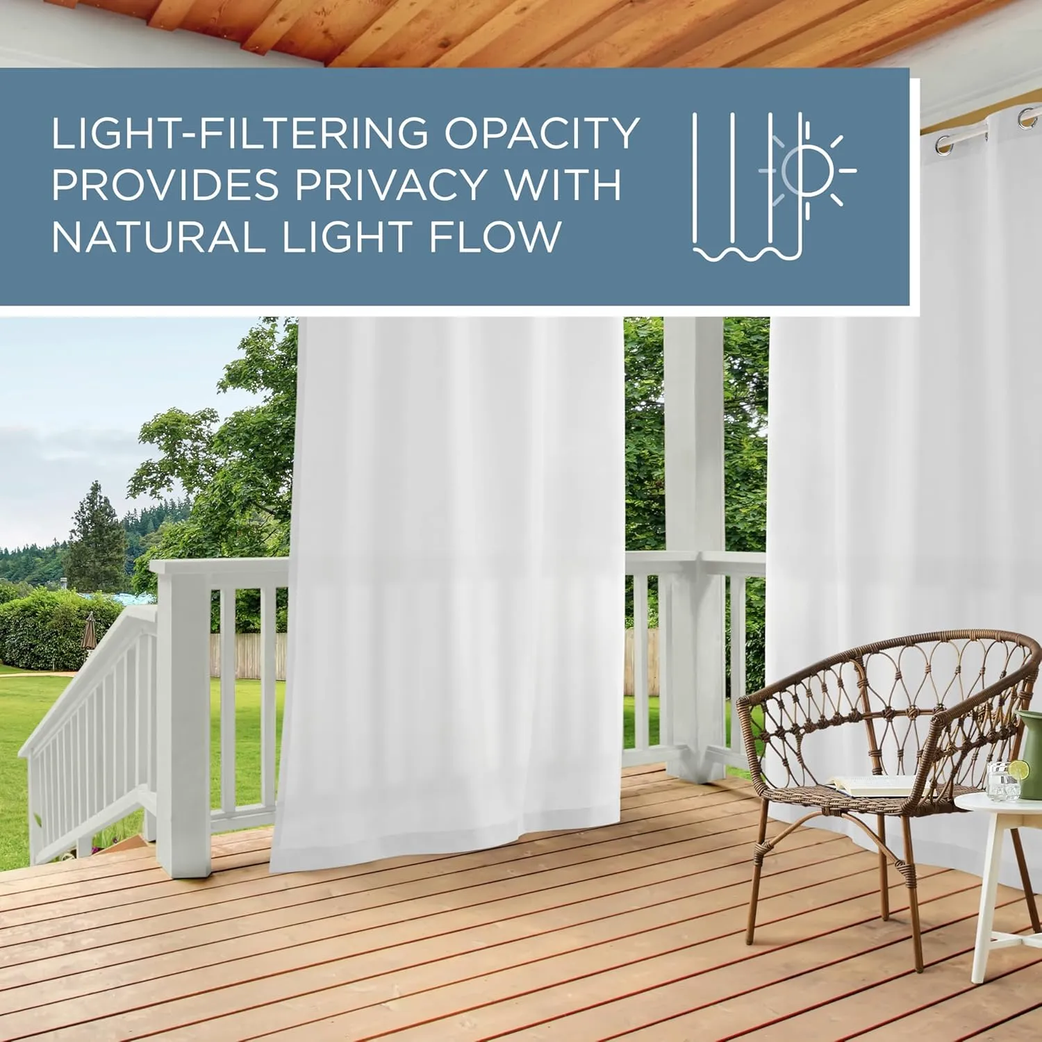 TOWN & COUNTRY BASICS Cabana Solid Heavyweight Indoor Outdoor Curtains, Light Filtering Opacity with Grommet Top, Water Repellent, 2-Pack Set, 54"x108", Winter White