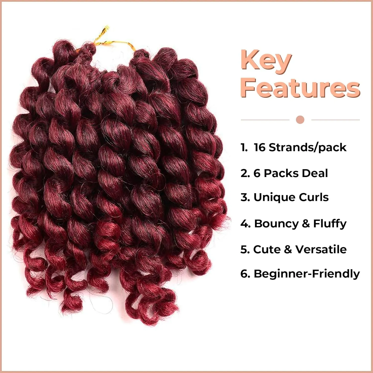 Toyotress Wand Curl Crochet Hair - 6 Inch 6 Packs Ombre Burgundy Red Jamaican Bounce, Short Bob Curly Braids, Bouncy Curls Synthetic Braiding Hair Extensions (T-Bug-6P)
