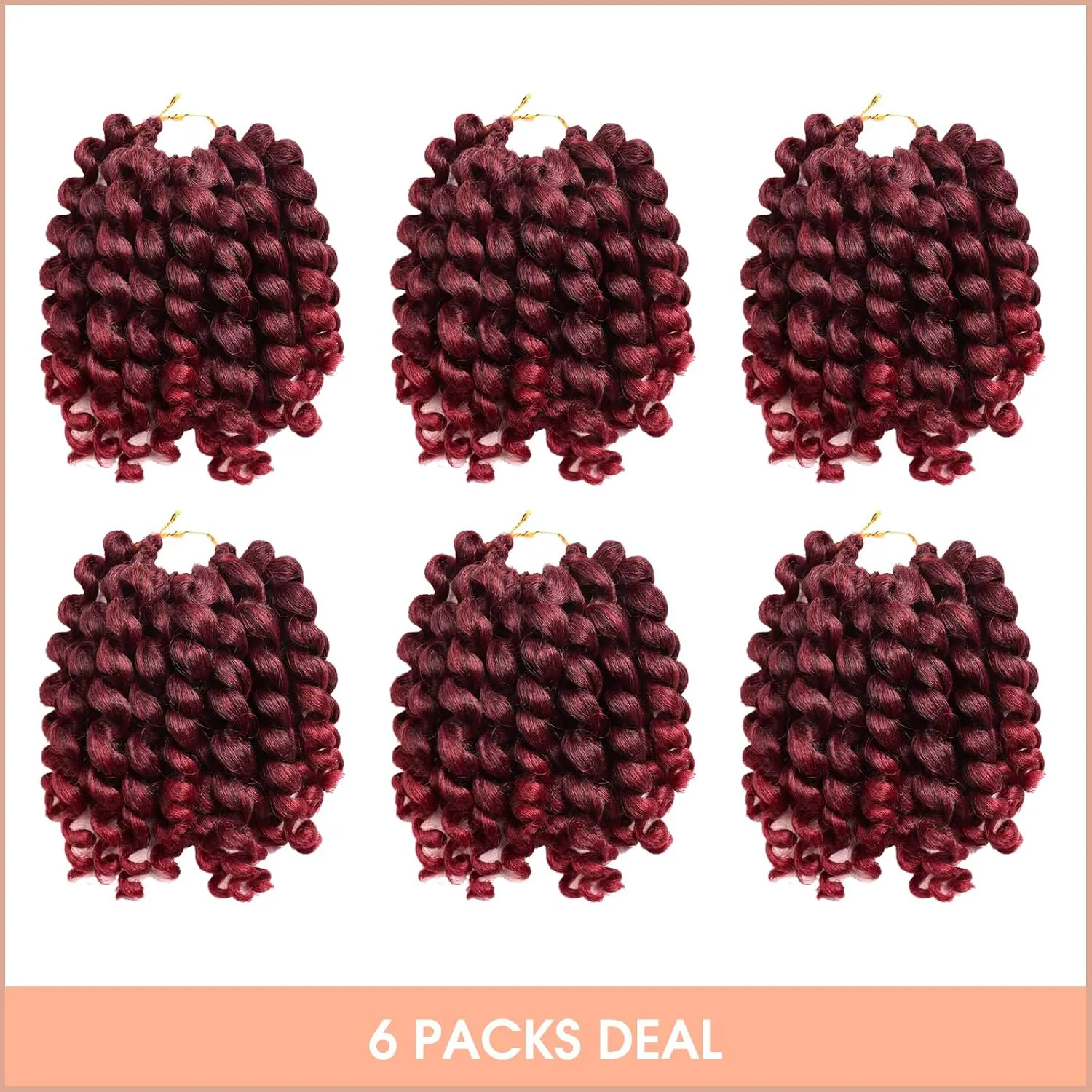 Toyotress Wand Curl Crochet Hair - 6 Inch 6 Packs Ombre Burgundy Red Jamaican Bounce, Short Bob Curly Braids, Bouncy Curls Synthetic Braiding Hair Extensions (T-Bug-6P)