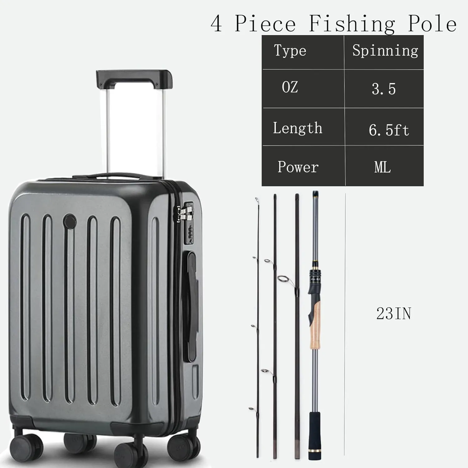 Travel Fishing Rods, 4 Piece Fishing Pole,Surf Casting/Spinning Rod,Ultralight Fishing Baitcasting Rod 7ft for Saltwater Trout, Bass, Walleye, Pike