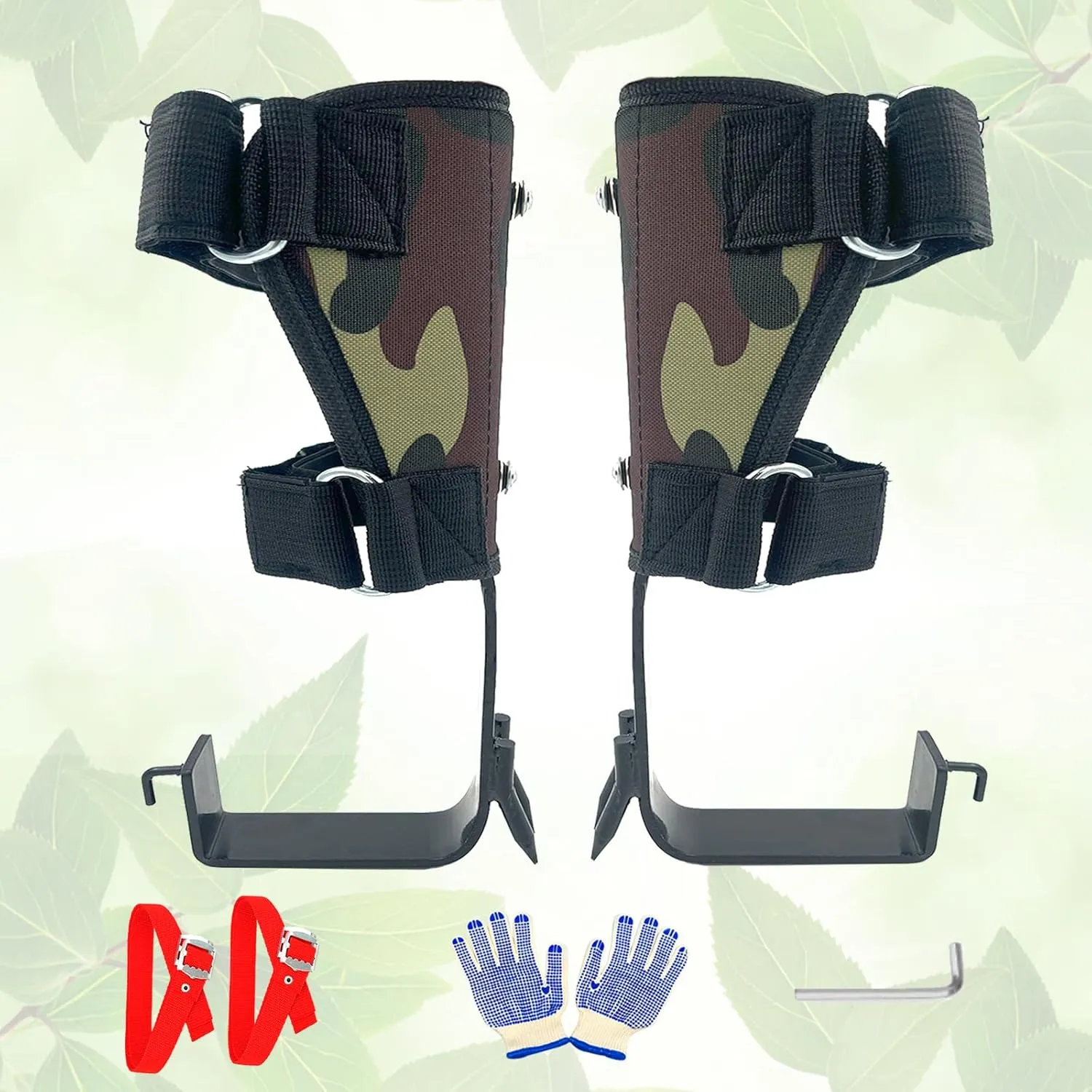 Tree Climbing Spikes, Tree Climbing Gear Set,Tree Climbing Kit with 2 Claws and Wide Pedal,Camouflage Green Tree Climbing Equipment, Tree Spikes Set for Climbing,Picking Fruit, Outdoor