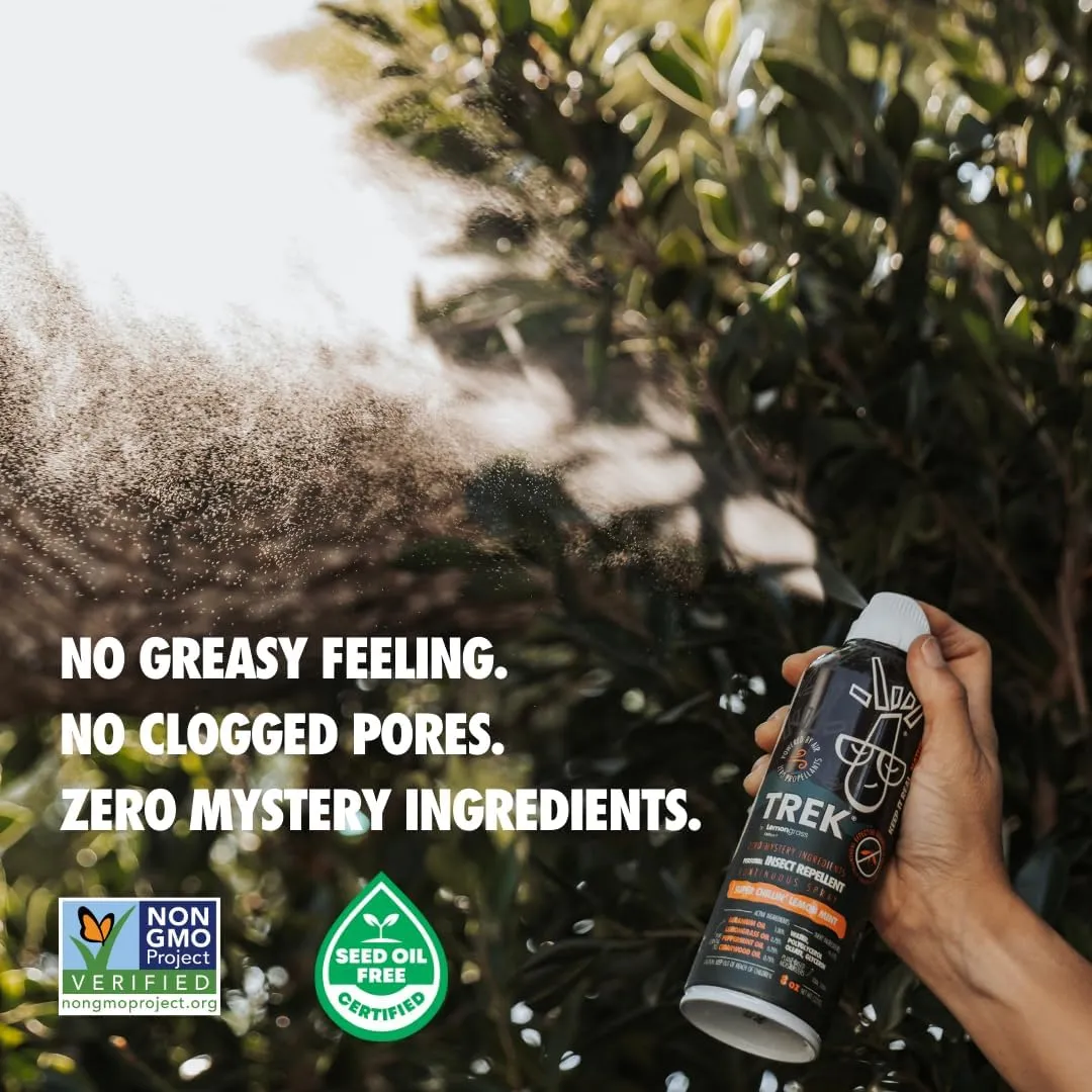 Trek Spray | Take Control of Mosquitoes & Other Biting Insects | All Natural with Peppermint, Cedarwood, Geraniol, and Lemongrass Oil | DEET-Free | Twin Pack, 8oz Per Can, 16oz Total