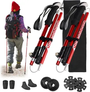 Trekking Poles Collapsible Lightweight 2-Pack – Aluminum Hiking Poles with 4 Interchangeable Tips, Adjustable for Men & Women, Mountain Climbing & Backpacking