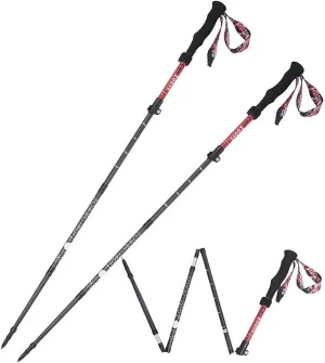 Trekking Poles Collapsible Lightweight Carbon Alloy Carbon Tungsten Steel Rod Tip Anti-Shock Absorb Ultralight Travel by Walking Ski Cross The River 2PCS Accessories&Carry Bags (Color : Red) (Red )