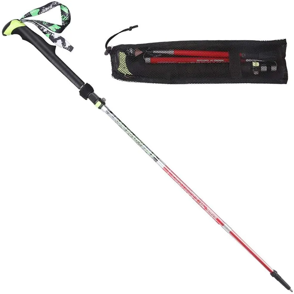 Trekking Poles Collapsible Lightweight Long Premium Carbon Fiber Anti-Shock Crutches Snow Season with The Vestibule Fast Lock Walk Mountaineering Equipment (Color : Matt Black) (Red Green )