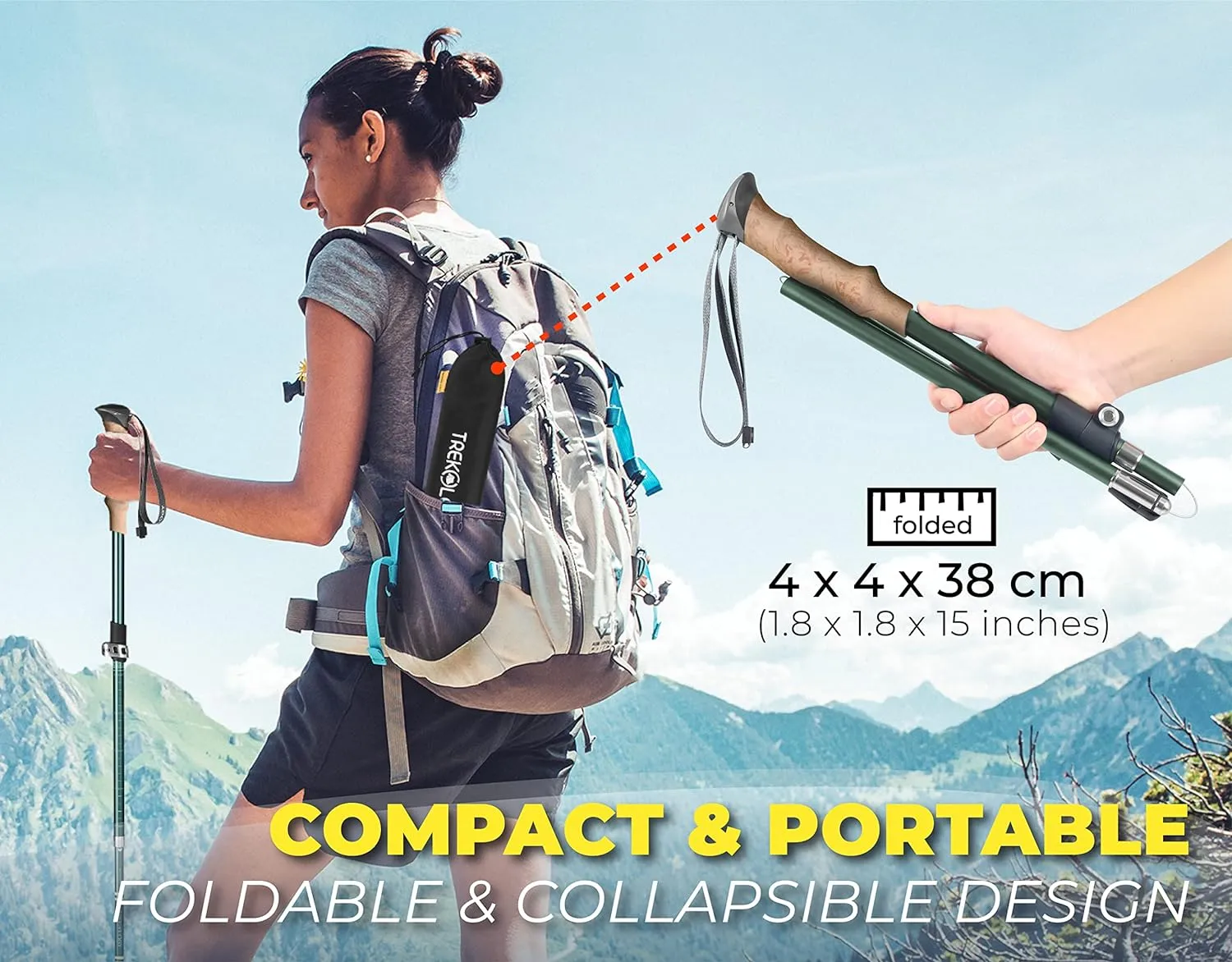 TREKOLOGY TREKZ SE Collapsible Trekking Pole (1pc) - Lightweight Walking Stick for Hiking and Trekking - Ideal for Men, Women, and Seniors
