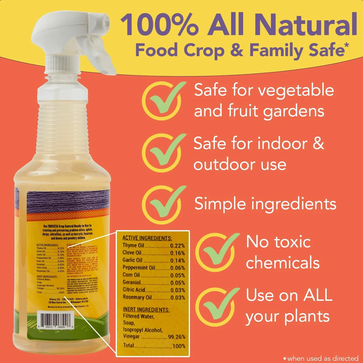 Trifecta Crop Control Insecticidal Soap for Plants | All Natural Fungicide for Plants | Spider Mite Killer Indoor Plants, Food Safe Commercial Grade Pesticide, Herbicide, Spider Mites Spray for Plants