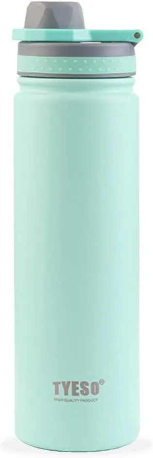 TYESO Water Bottle with Carrying Handle Lid | Insulated Stainless Steel Thermos | Travel Water Bottles for Gym & Sports | Leak Proof & BPA Free | Quick Flip Go Collection | 25oz (Seafoam)
