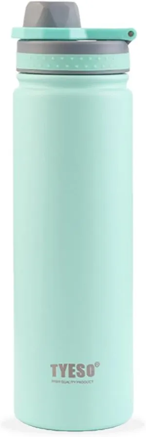 TYESO Water Bottle with Carrying Handle Lid | Insulated Stainless Steel Thermos | Travel Water Bottles for Gym & Sports | Leak Proof & BPA Free | Quick Flip Go Collection | 25oz (Seafoam)