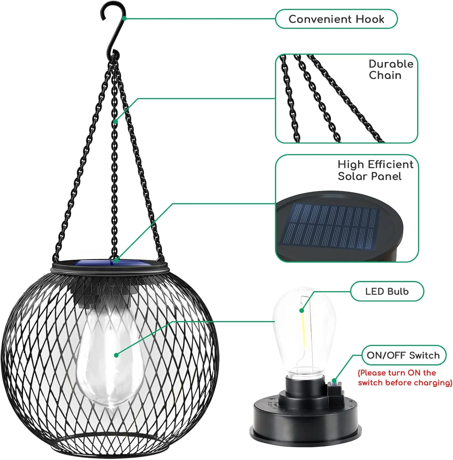 UBright Solar Lantern Lights Outdoor Waterproof Metal Hanging Solar Lights for Outside Outdoor Lanterns Decorative for Garden Yard Patio 2 Pack,Cool White
