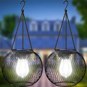 UBright Solar Lantern Lights Outdoor Waterproof Metal Hanging Solar Lights for Outside Outdoor Lanterns Decorative for Garden Yard Patio 2 Pack,Cool White