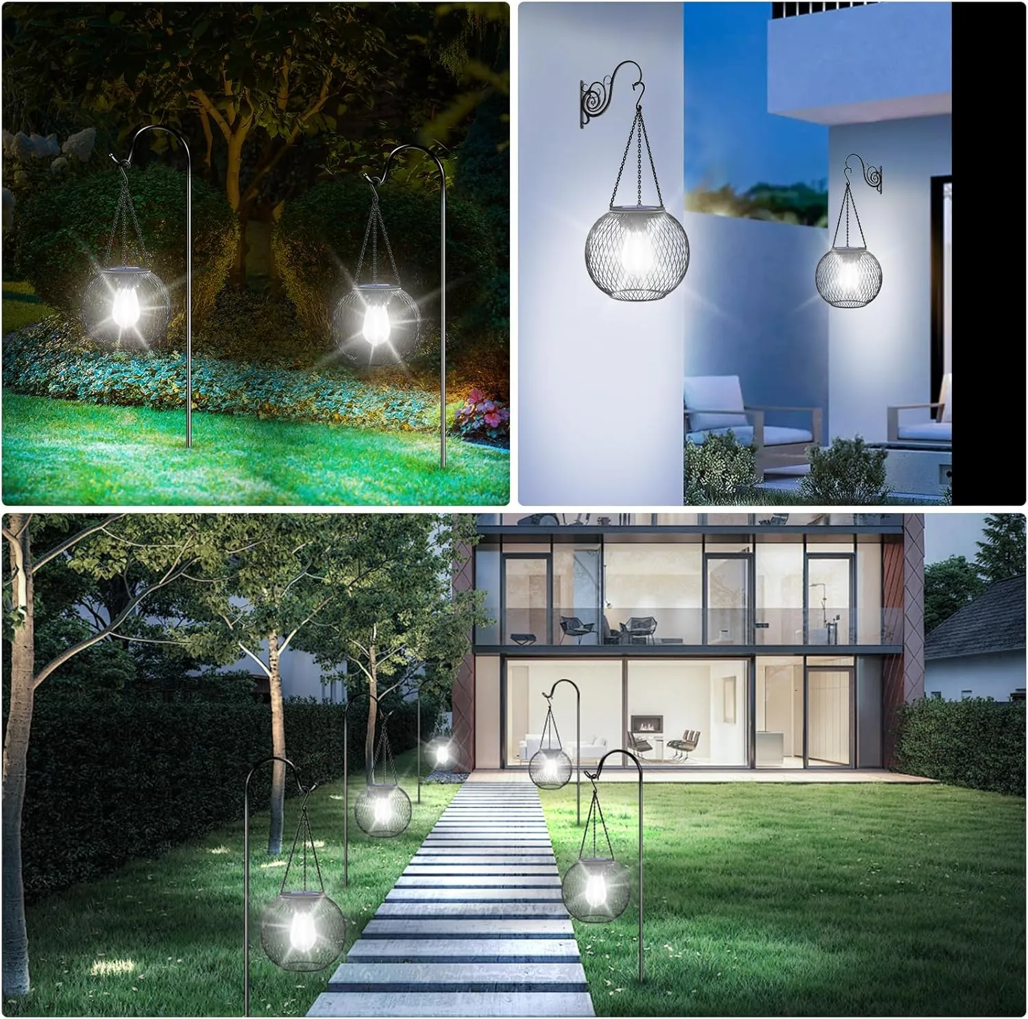 UBright Solar Lantern Lights Outdoor Waterproof Metal Hanging Solar Lights for Outside Outdoor Lanterns Decorative for Garden Yard Patio 2 Pack,Cool White