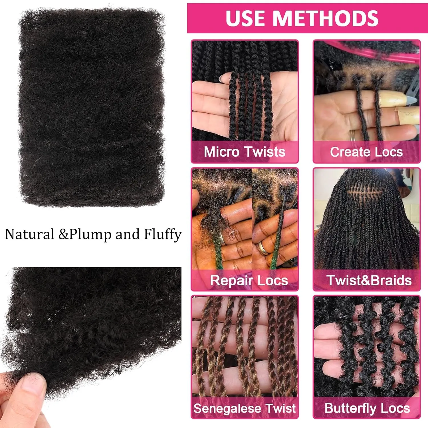 Unionbeauty 3 Packs Afro Kinky Curly Bulk Hair 16 Inch Copper Red Kinky Curly Braiding Hair for Micro Twist Braiding Hair Ginger Synthetic Afro Twist Kinky Hair Extension for Woman 350#