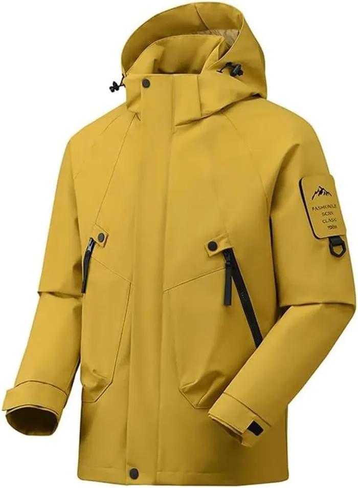 Unisex Waterproof Detachable Hood Lightweight Windproof Coat Breathable Raincoat Hiking Jacket