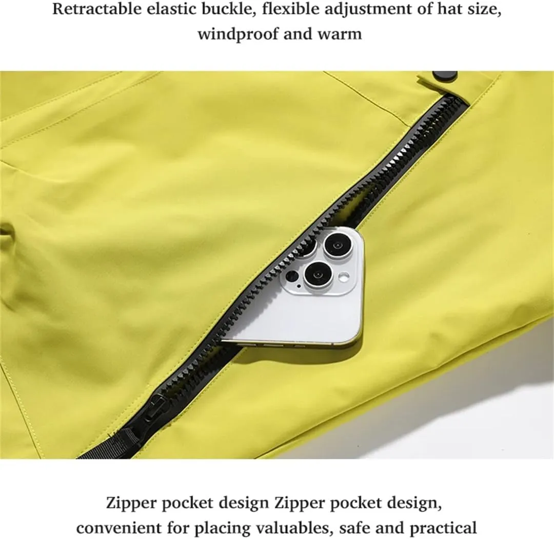 Unisex Waterproof Detachable Hood Lightweight Windproof Coat Breathable Raincoat Hiking Jacket