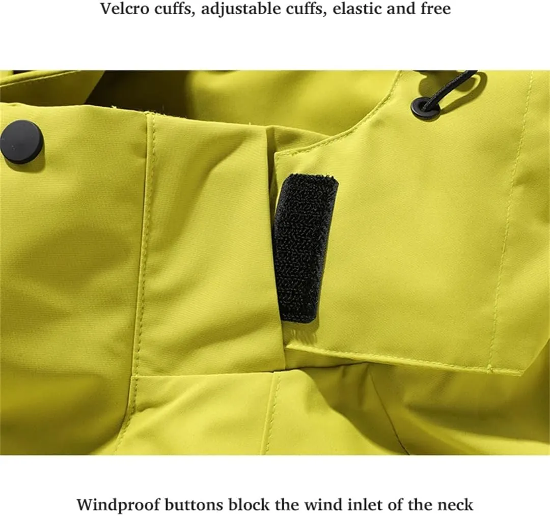 Unisex Waterproof Detachable Hood Lightweight Windproof Coat Breathable Raincoat Hiking Jacket