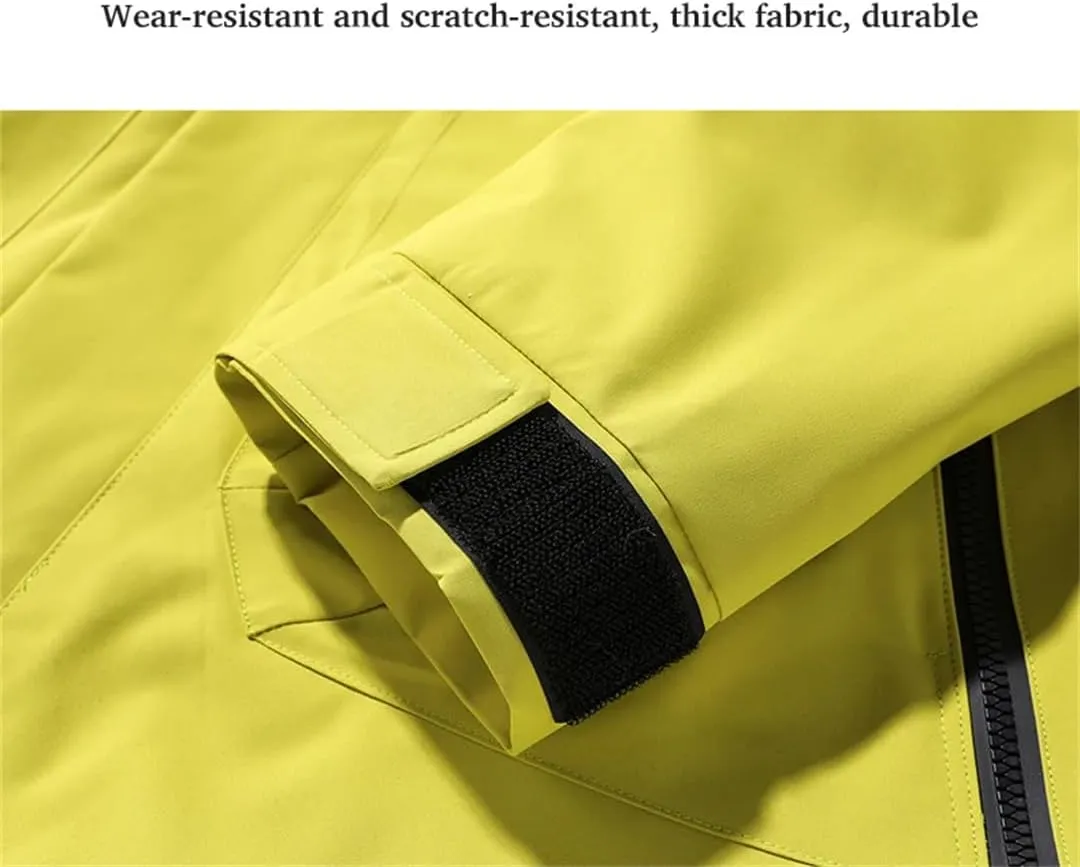 Unisex Waterproof Detachable Hood Lightweight Windproof Coat Breathable Raincoat Hiking Jacket