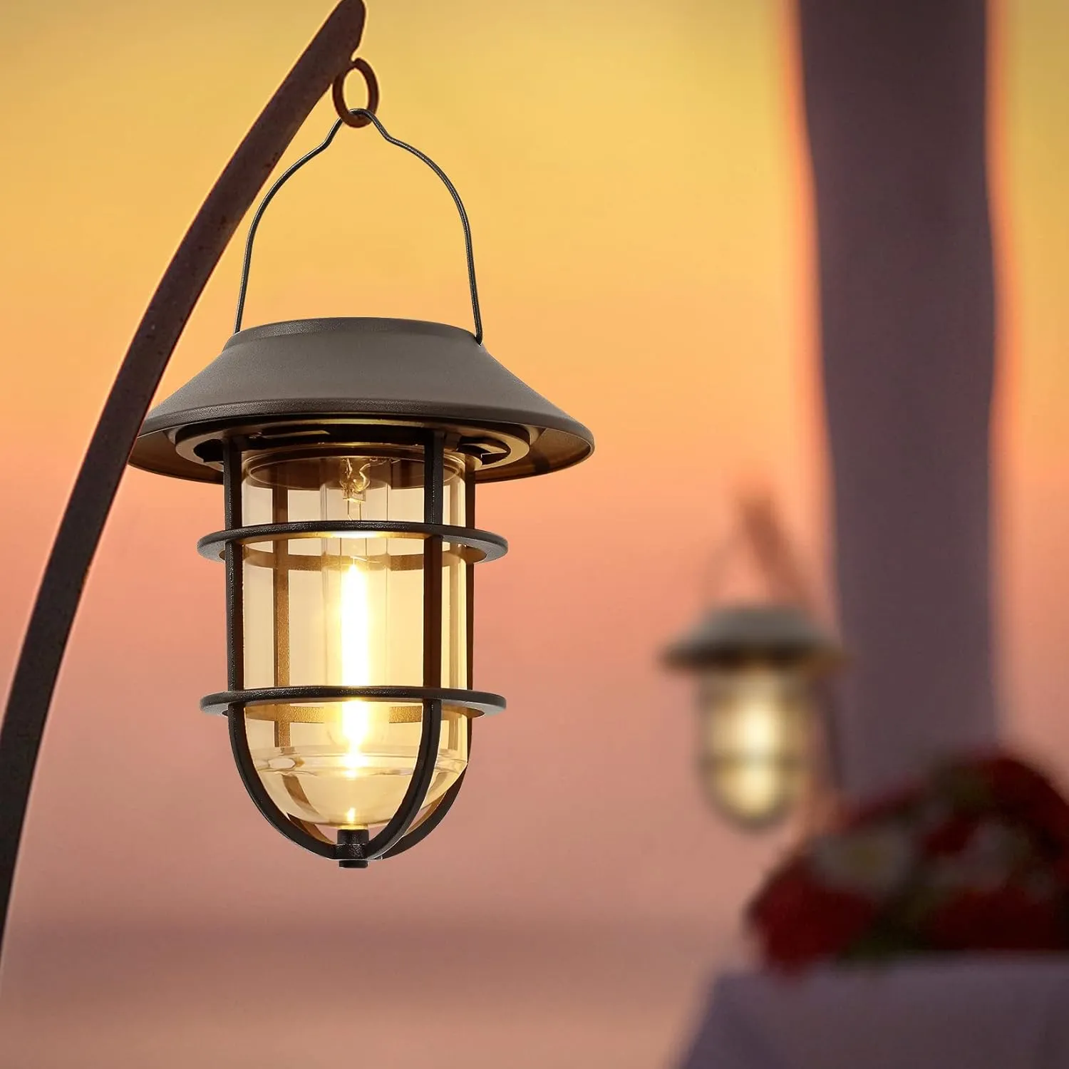 Upgrade Solar Outdoor Lights, Hanging Lantern, Waterproof Solar Lights with Wall Mount Kit for Garden Patio Porch Fence Decor 2 Pack