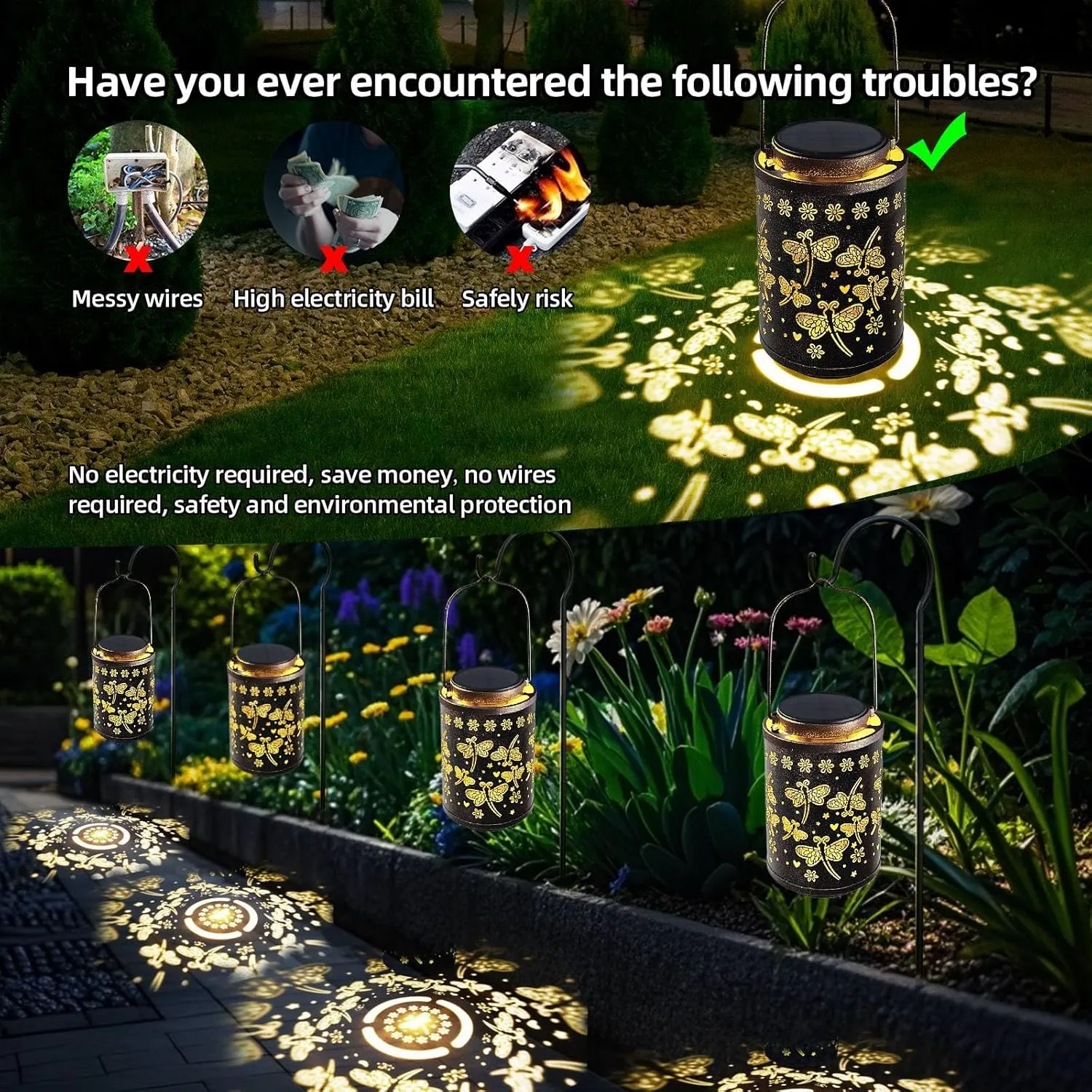 Upgraded Solar Lanterns Outdoor Waterproof Dragonfly Birthday Gifts for Women Mom Grandma - Metal Hanging Solar Lights for Outside Dragonfly Garden Decor for Yard, Patio, Porch & Pathway