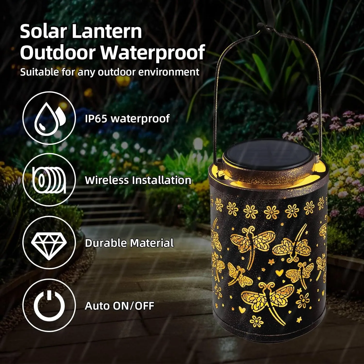 Upgraded Solar Lanterns Outdoor Waterproof Dragonfly Birthday Gifts for Women Mom Grandma - Metal Hanging Solar Lights for Outside Dragonfly Garden Decor for Yard, Patio, Porch & Pathway