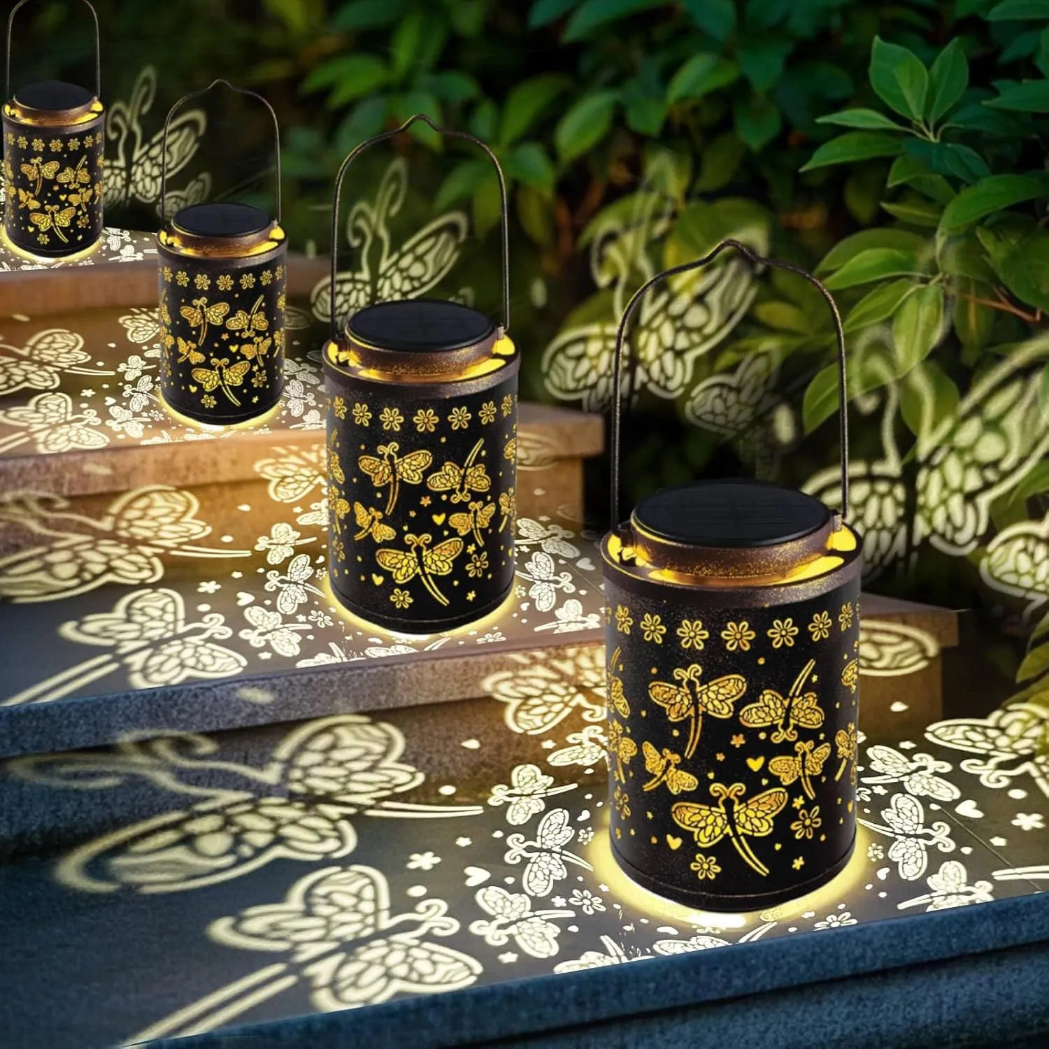 Upgraded Solar Lanterns Outdoor Waterproof Dragonfly Birthday Gifts for Women Mom Grandma - Metal Hanging Solar Lights for Outside Dragonfly Garden Decor for Yard, Patio, Porch & Pathway