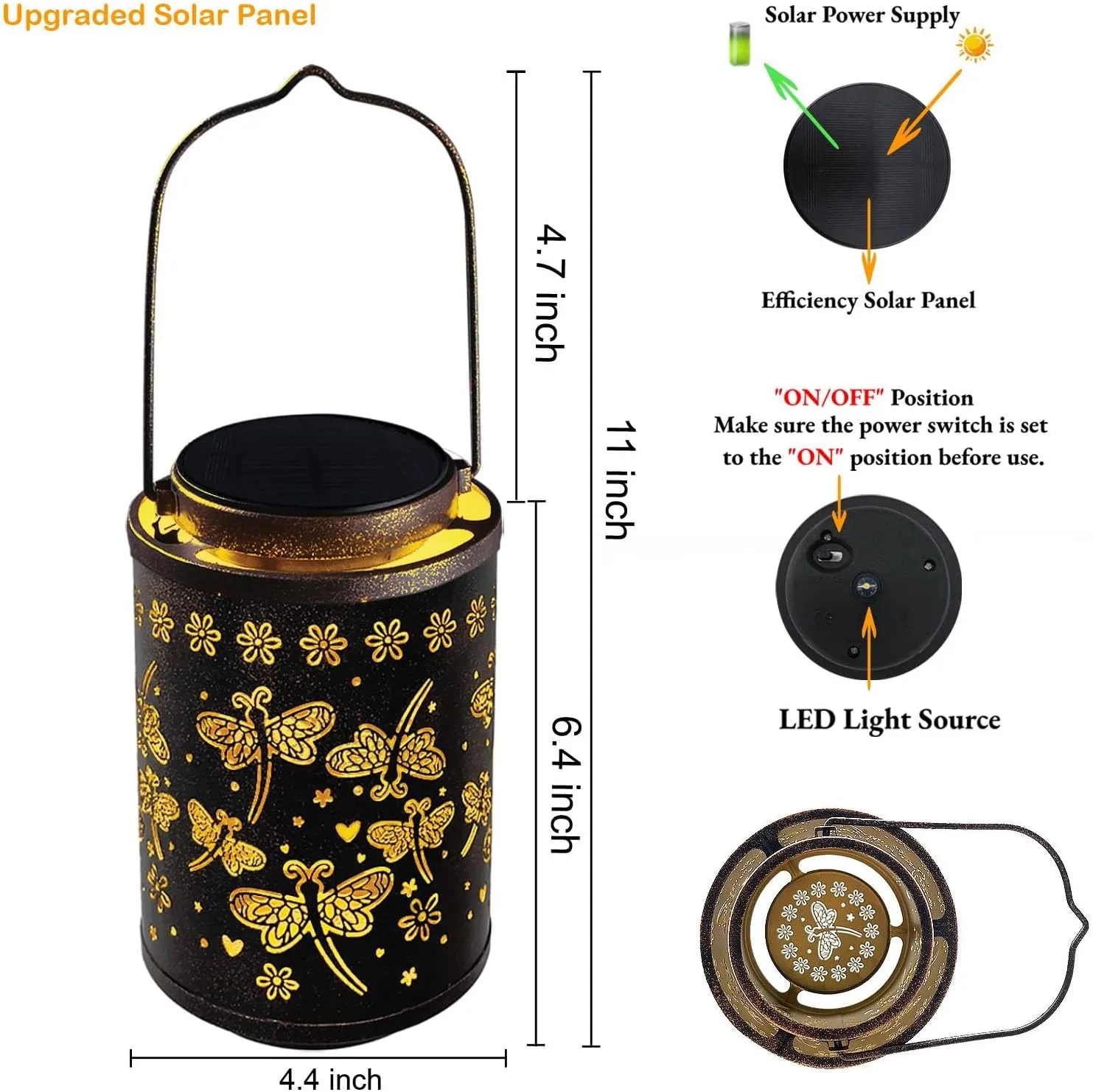 Upgraded Solar Lanterns Outdoor Waterproof Dragonfly Birthday Gifts for Women Mom Grandma - Metal Hanging Solar Lights for Outside Dragonfly Garden Decor for Yard, Patio, Porch & Pathway