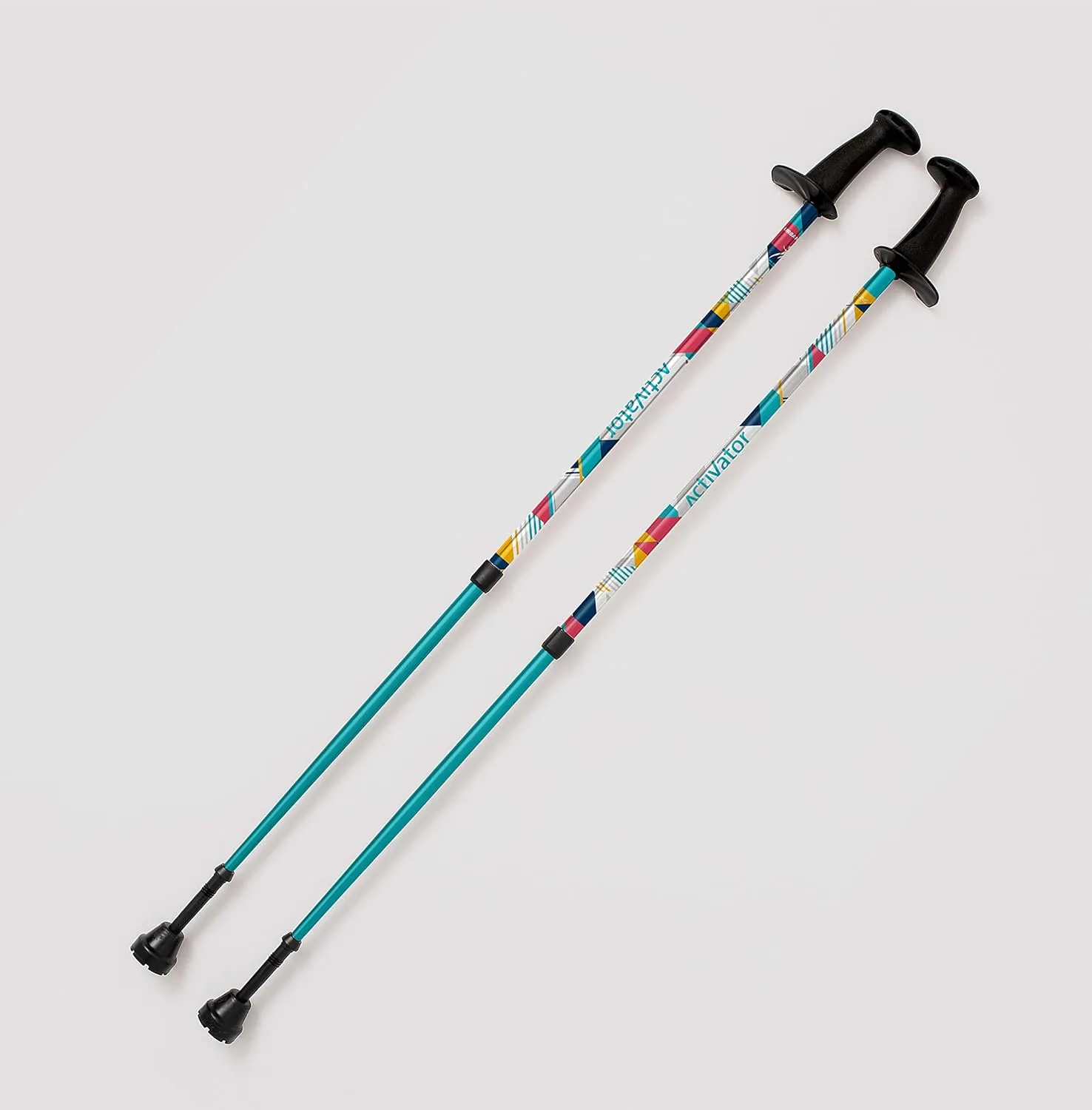 Urban Poling ACTIVATOR® MODA with Snow & Trekking Baskets, Silver with Blue, Green, & Yellow, 1 Pair – For Users 4'2"–6' – Lightweight, Aluminum Nordic Walking Sticks – Collapsible & Adjustable Hiking