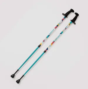 Urban Poling ACTIVATOR® MODA with Snow & Trekking Baskets, Silver with Blue, Green, & Yellow, 1 Pair – For Users 4'2"–6' – Lightweight, Aluminum Nordic Walking Sticks – Collapsible & Adjustable Hiking