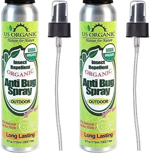 US Organic Organic Mosquito Repellent Anti Bug Outdoor Pump Sprays, 4 Ounces, Certified Organic, Proven Results by lab Testing, deet-Free (Pack of 2)