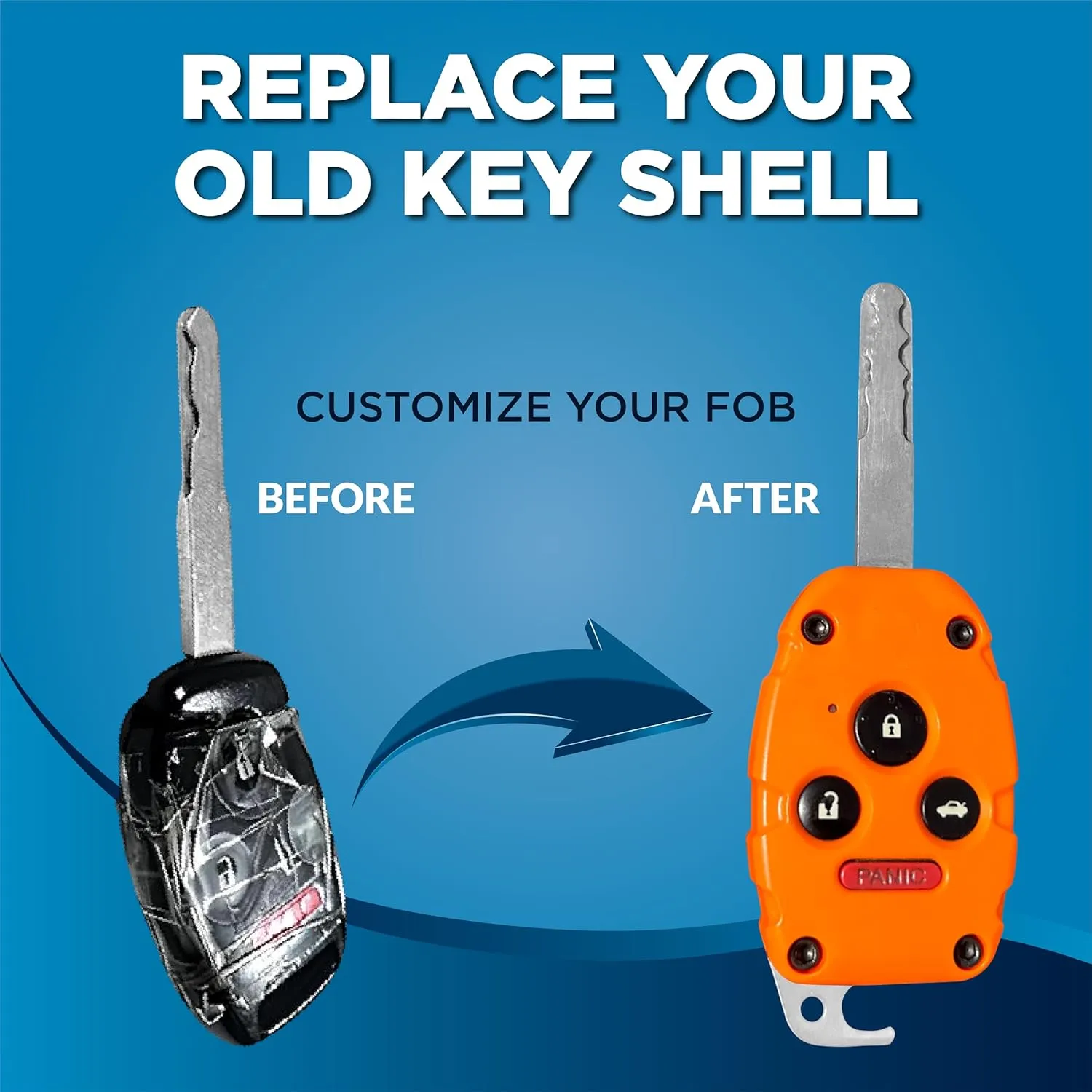 USA-Made Honda Key Fob Shell | Crack-Resistant & Durable | Seamless Fit | Enhanced Longevity & Functionality | Integrated Bottle Opener | Easy DIY Installation (Black, 4 Button)