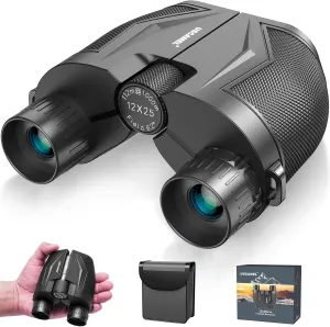 USCAMEL Compact Binoculars for Adults and Kids - 12x25 Large Eyepiece High Powered Easy Focus Small Binoculars for Bird Watching,Travel,Concert and Outdoor Hunting
