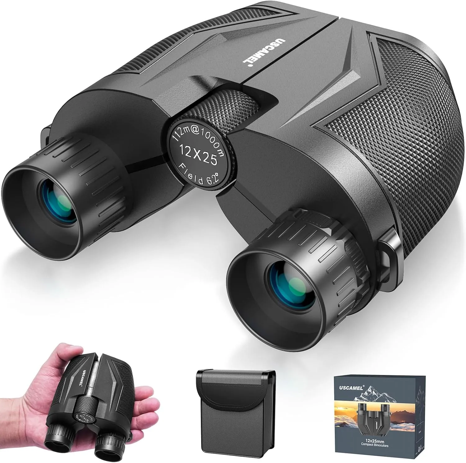 USCAMEL Compact Binoculars for Adults and Kids - 12x25 Large Eyepiece High Powered Easy Focus Small Binoculars for Bird Watching,Travel,Concert and Outdoor Hunting