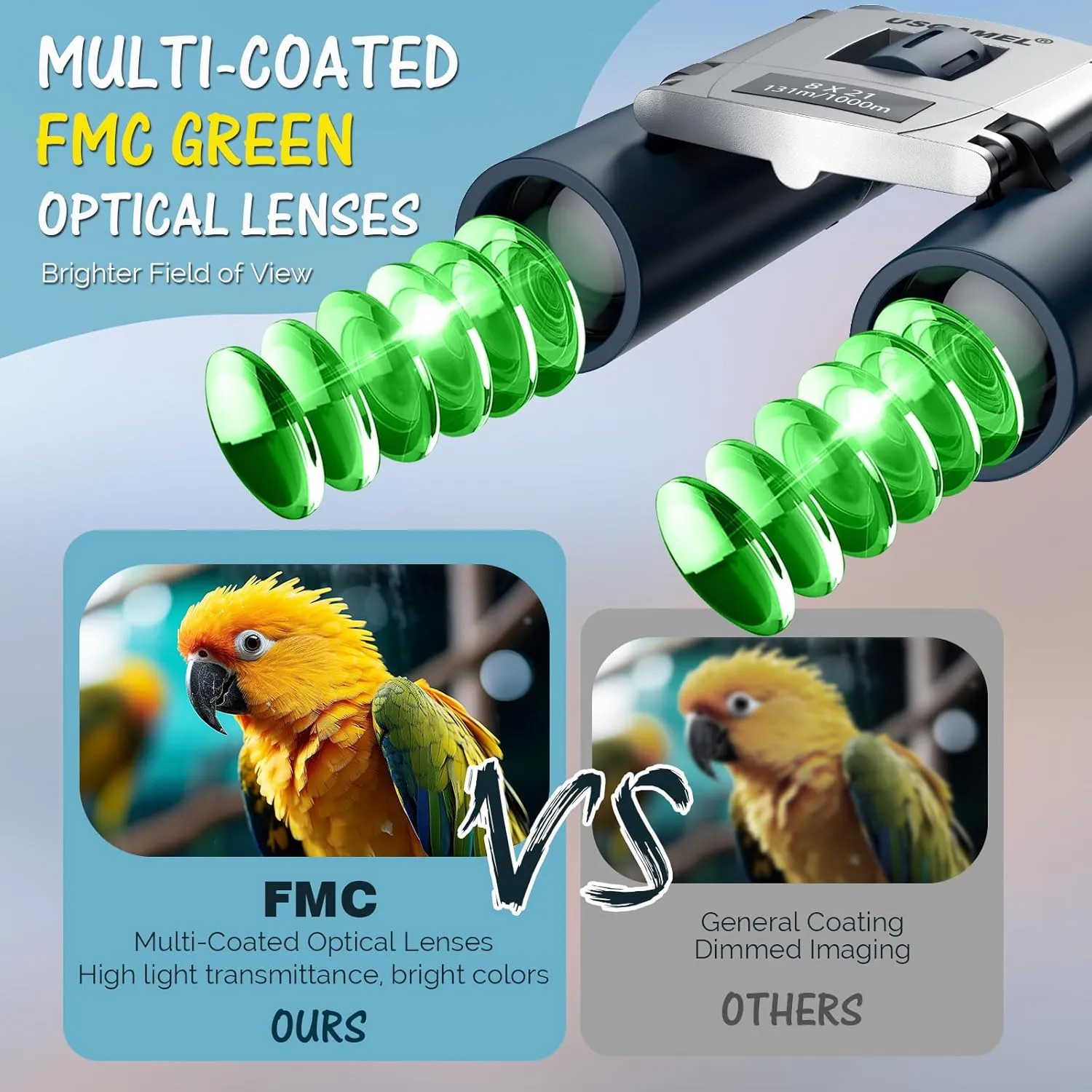 USCAMEL Compact Binoculars for Adults Kids: 8x21 Small Binoculars for Travel Bak4 Prisms - for Children Toddler Bird Watching Hunting Concert Opera(Blue)