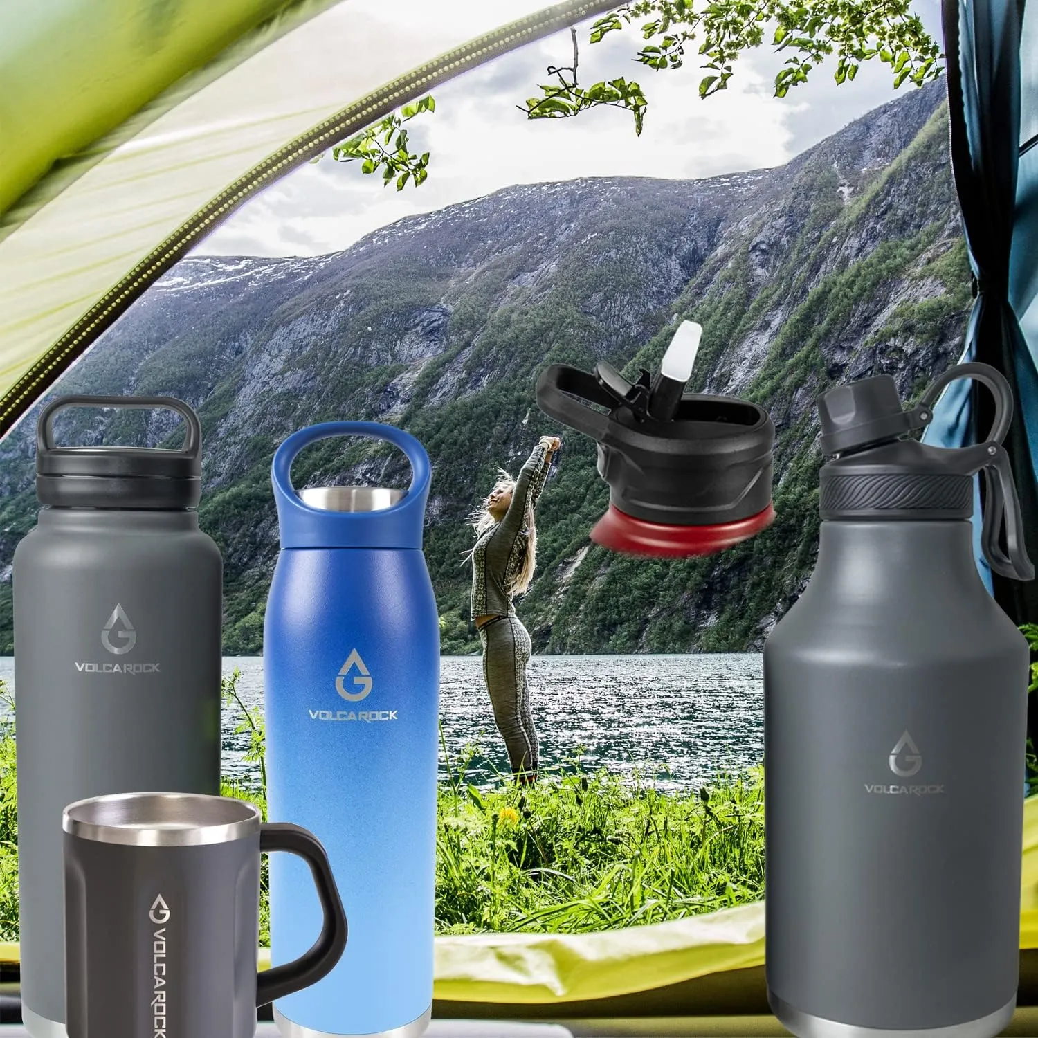 Vacuum Insulated Sports Water Bottle with Straw Lid Dustproof, 3 Lids, 24/32/40/64 Oz BPA Free Double Wall Stainless Steel Water bottle, Keep Cold 24 Hour/Hot 12 Hour-32 Oz Gradient Orange
