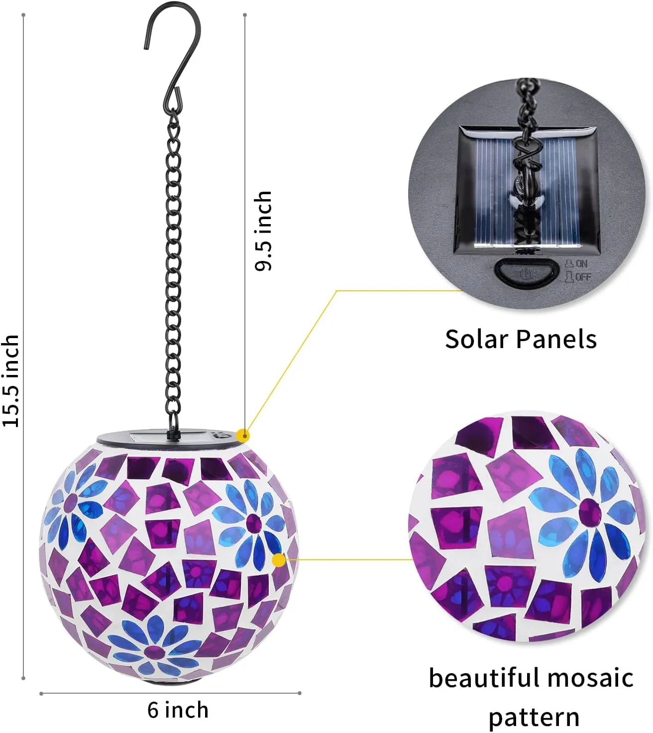 VCUTEKA Hanging Solar Lights Outdoor - Solar Powered Waterproof Landscape Lanterns with Mosaic Design for Patio, Yard, Garden and Pathway Decoration