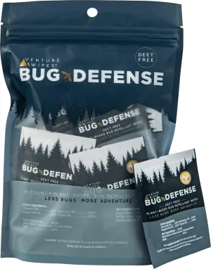 Venture Wipes Natural Mosquito Repellent Wipes - DEET-Free Bug Repellant - Long Lasting Insect Repellent Wipes - Travel Friendly - Citronella, Peppermint, and Rosemary Infused - 15 Count Bag