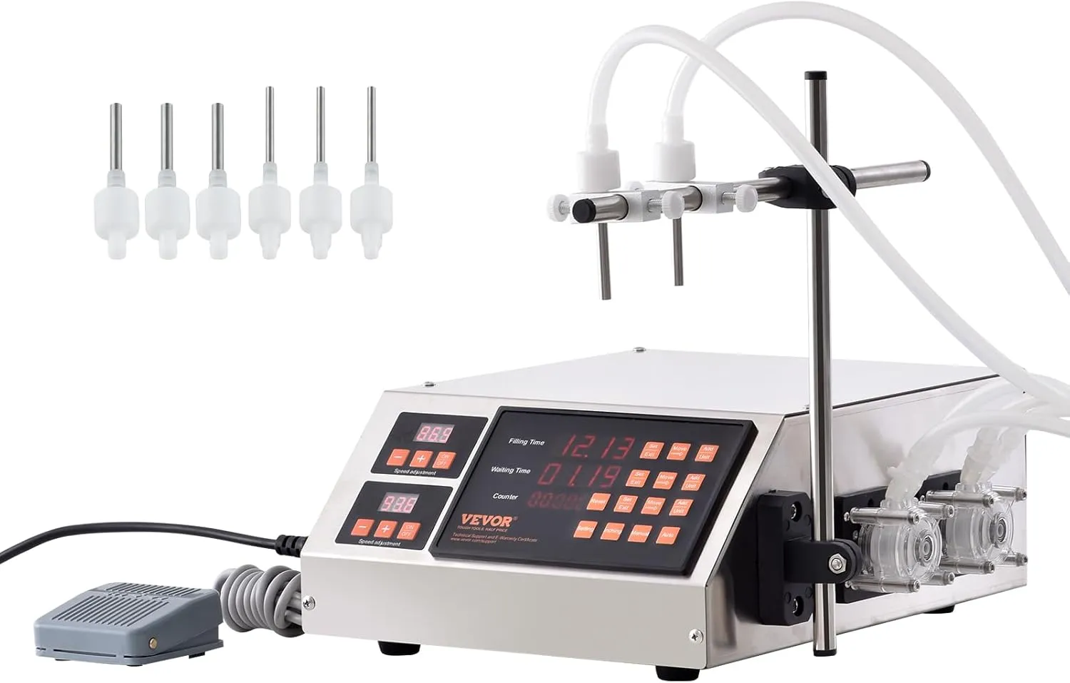 VEVOR Liquid Filling Machine, 5-650ml Filling Capacity, Automatic Bottle Filler Machine, Bottling Machine Peristaltic Pump Digital Control for Milk, Water, Wine, Beverage, Soy Sauce (Double Nozzle)