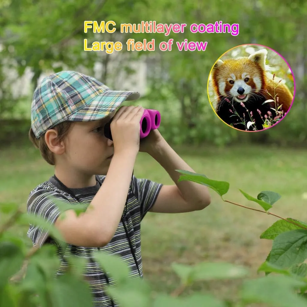 VNVDFLM Binoculars for Children - Birthday Gifts for 4-12 Years Old, Outdoor Play, Boys & Girls, Ages 4-5, 6-8 - Children's Day Gift (Pink)