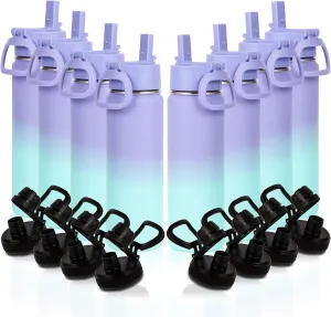 Volhoply 20oz Insulated Stainless Steel Water Bottle With Straw Lid Bulk 8 Pack,Kids Double Wall Vacuum Thermos With Handle,Reusable Outdoor Sports Metal Bottles,Travel Flask Keep Cold(Purple Blue,8)