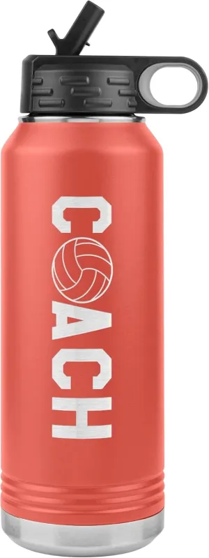 Volleyball Coach Water Bottle - 32oz Insulated Engraved Stainless Steel Flip Top With Straw Volleyball Coach Gift Coral