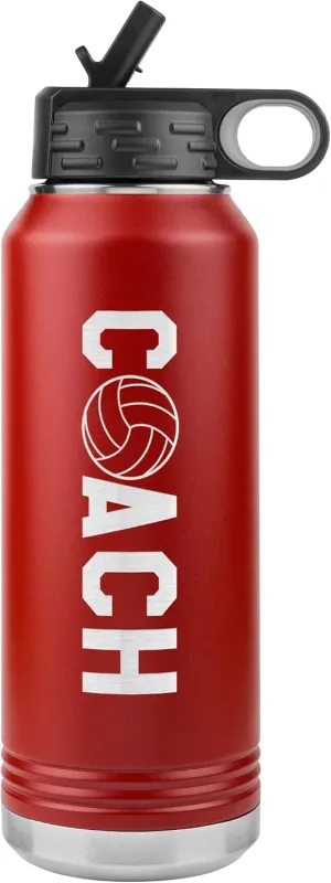 Volleyball Coach Water Bottle - 32oz Insulated Engraved Stainless Steel Flip Top With Straw Volleyball Coach Gift Red