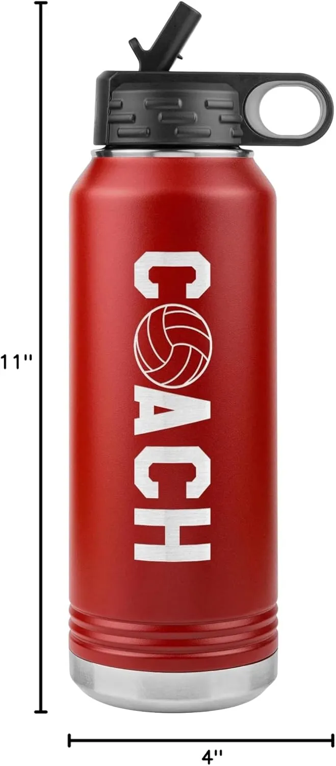Volleyball Coach Water Bottle - 32oz Insulated Engraved Stainless Steel Flip Top With Straw Volleyball Coach Gift Red