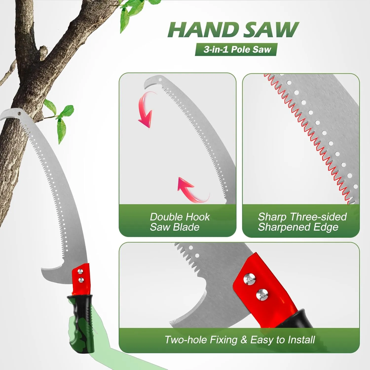 Walensee Pole Saws for Tree Trimming,7.2-27FT Extendable Tree Pruner,Manual Branch Timmer with Blade and Scissors High Branches Pruning Fiberglass Pole Pruner and Cutter Garden Tool with Storage Bag